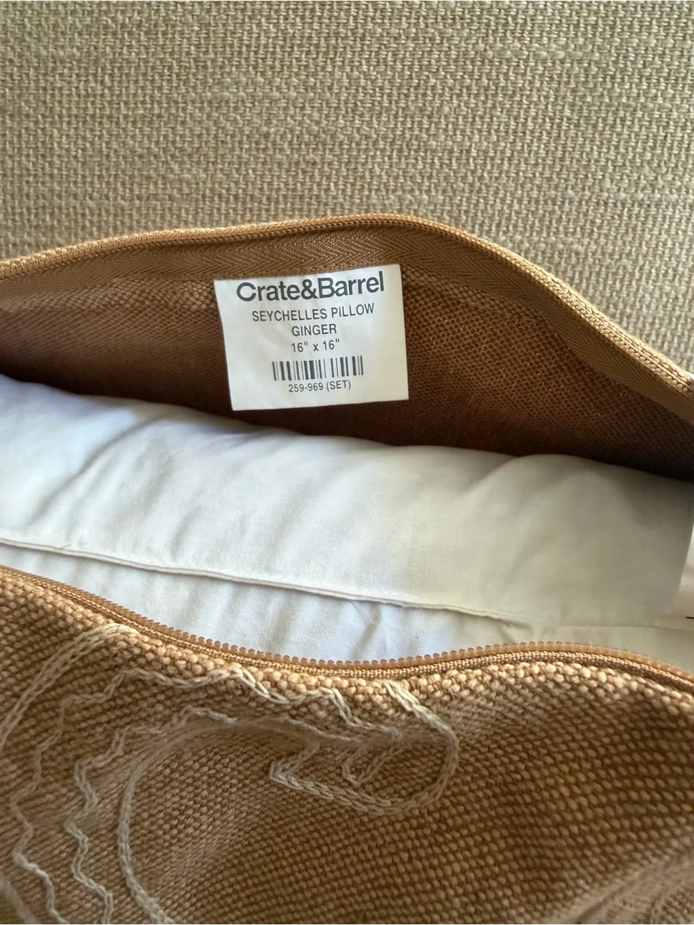 Pair Crate & Barrel Cotton Seychelles Throw Pillows Feather Insert